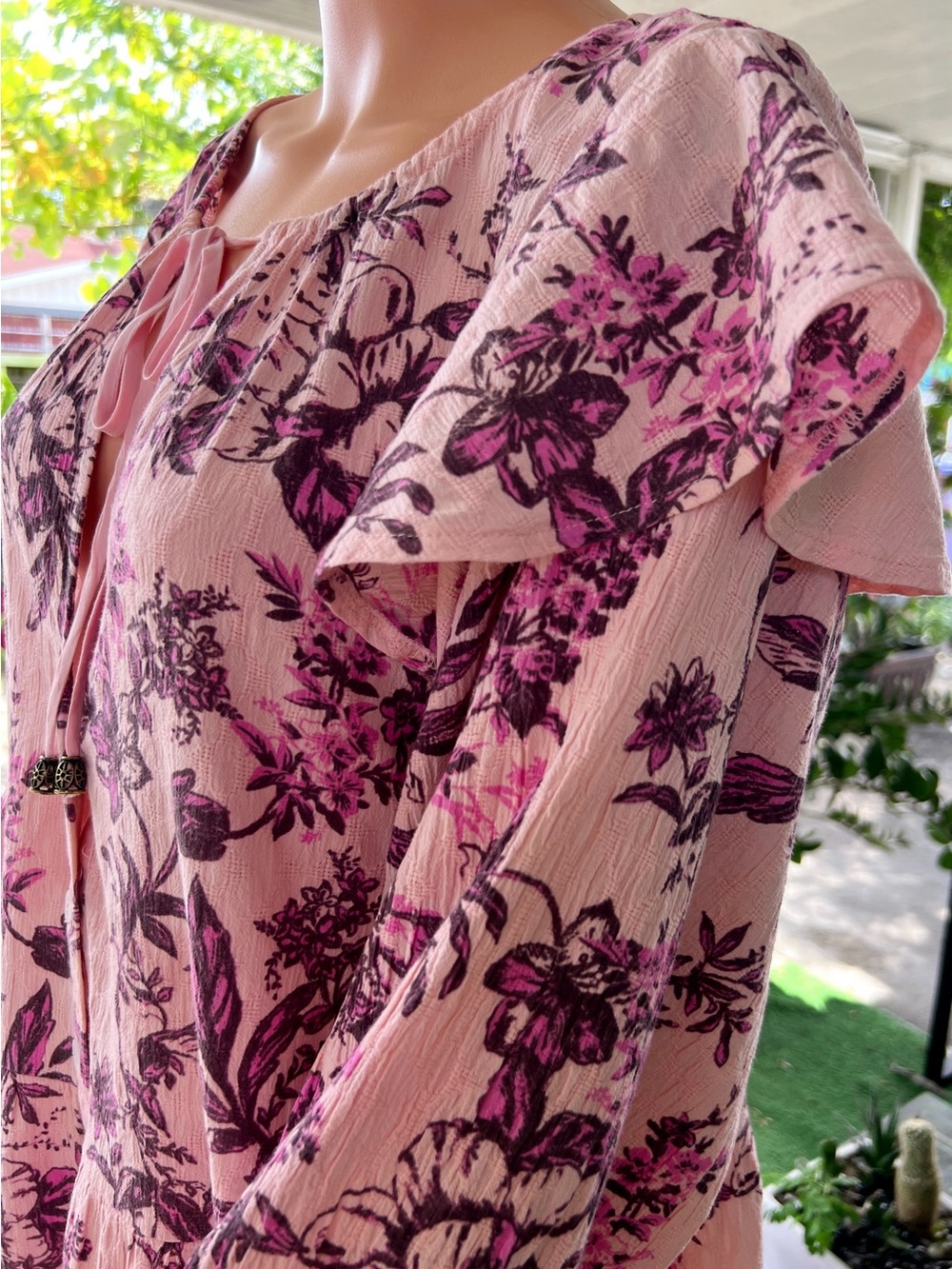 Free People Pink Floral Deep-V Ruffle Mini Dress - Picture 5 of 8